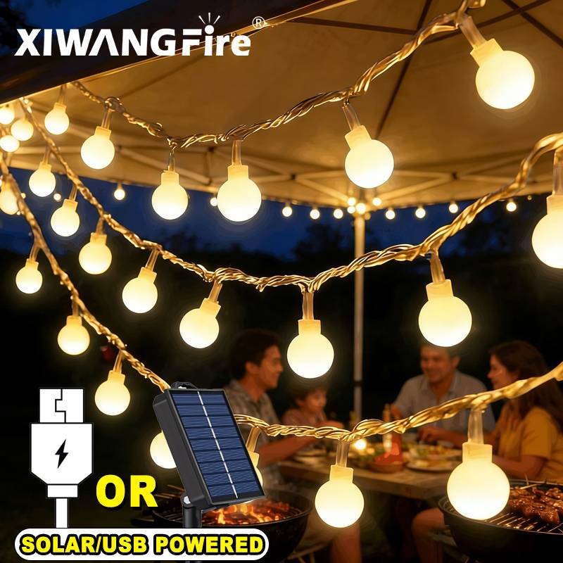 Outdoor Camping Tent - Lampu String Tenaga Surya/USB/Baterai 3-10M, Bola