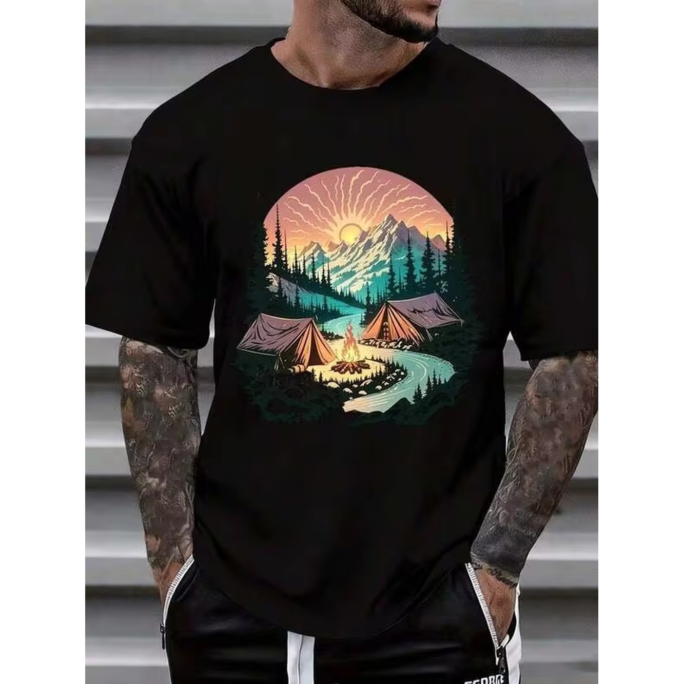 Outdoor Camping Adventures - Kaos Grafis Pemandangan Matahari Terbenam di