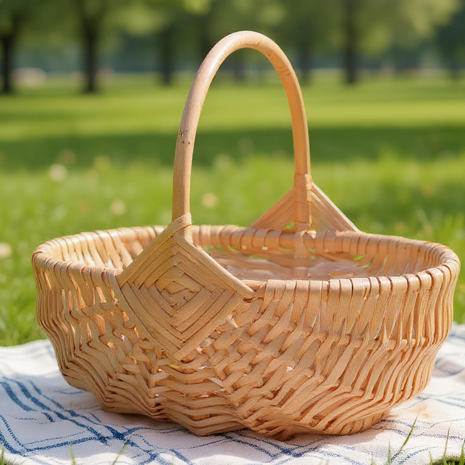 Outdoor Activities In Camping - Keranjang Piknik Anyaman Rotan Dengan Pegangan