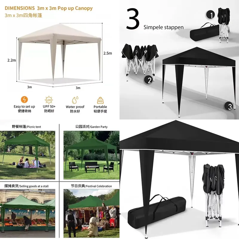 Outdoor Camping Exhibition - Tenda Lipat 300x300x220cm Tahan Air, Kanopi
