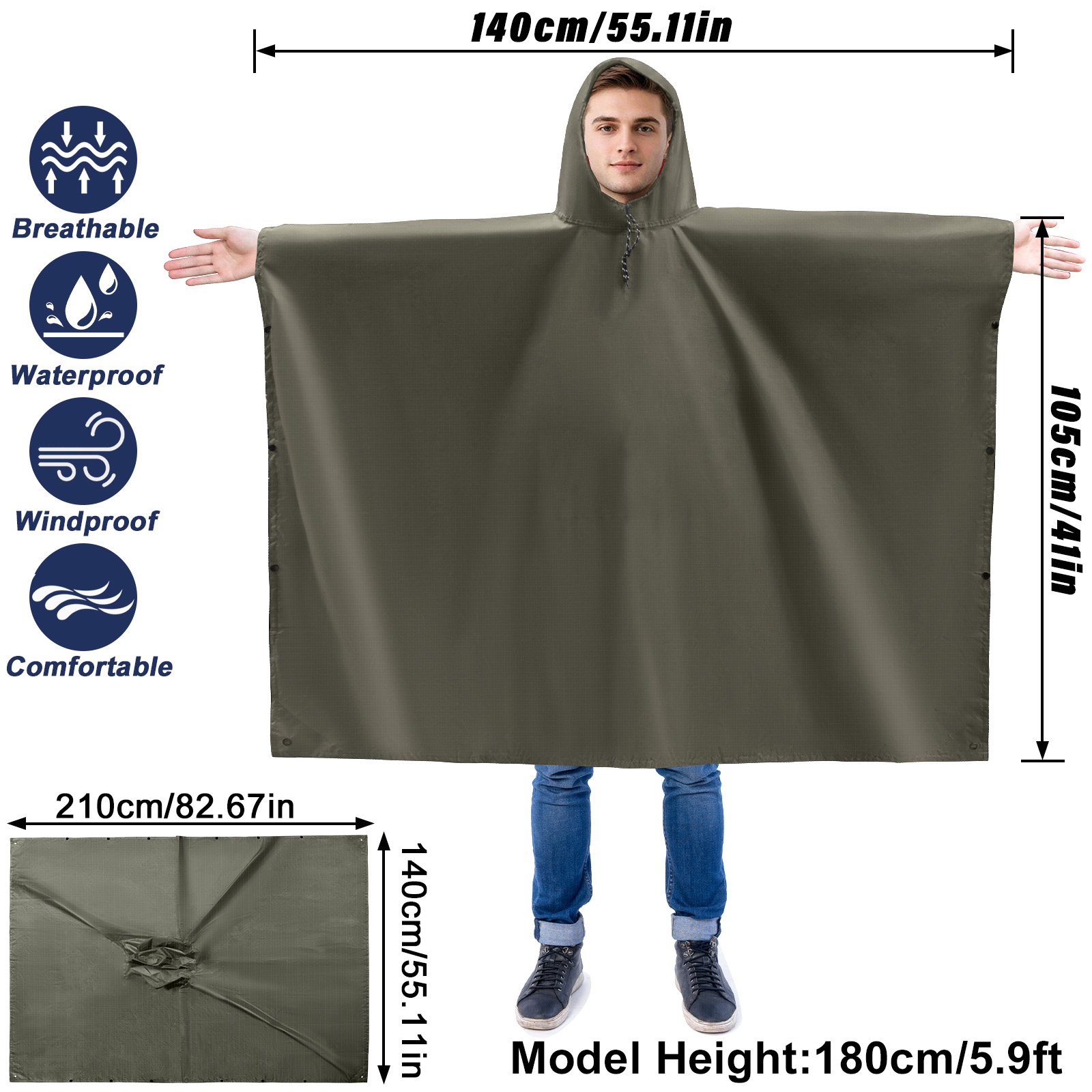 Jas Hujan Tahan Air Ringan Pon - Camping Rain Poncho ulasan dan harga